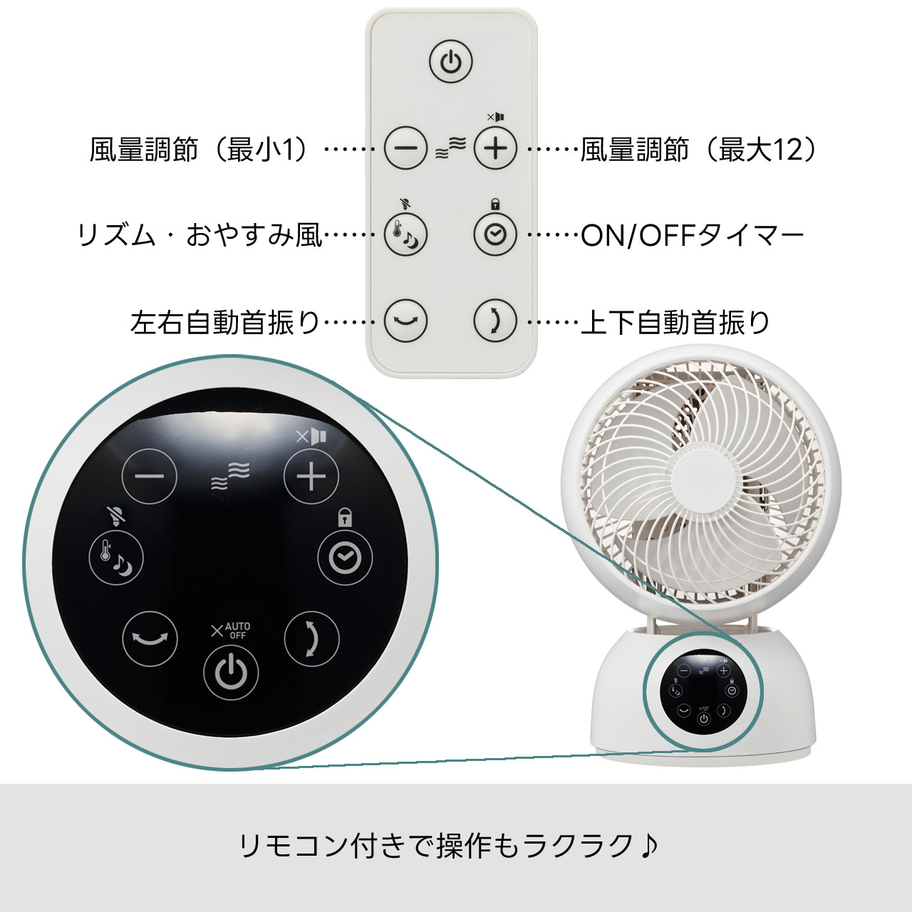 ドウシシャ サーキュレーター 全分解式  扇風機 dcモーター リモコン タイマー 左右 上下 自動首振り 小型 18cm コンパクト 洗える ファン DOSHISHA FCA-182DWH | DOSHISHA | 02