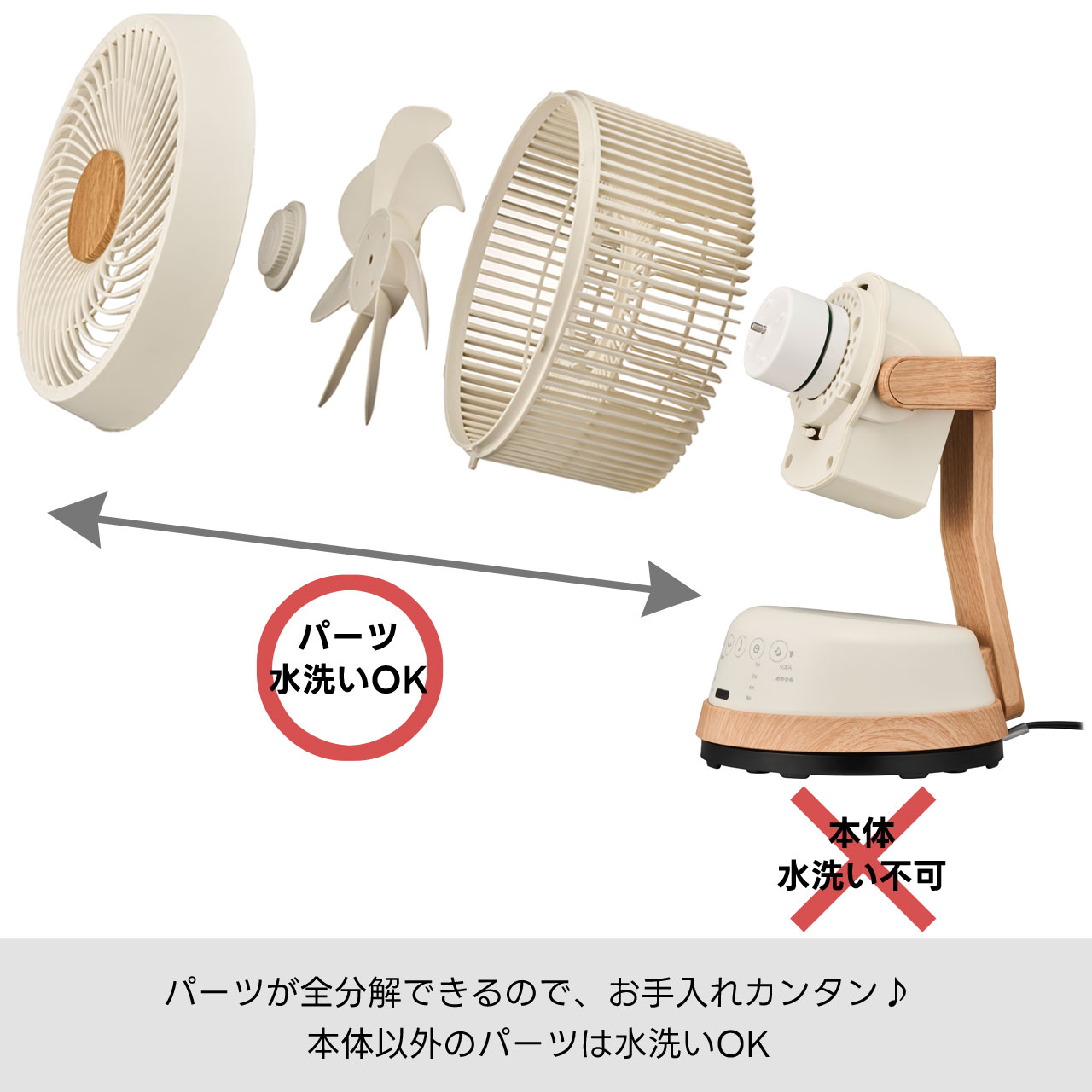 ドウシシャ サーキュレーター 全分解式  扇風機 dcモーター リモコン タイマー 左右 上下 自動首振り 軽量 18cm ナチュラル 木目調 ファン DOSHISHA FCA-183D | DOSHISHA | 03