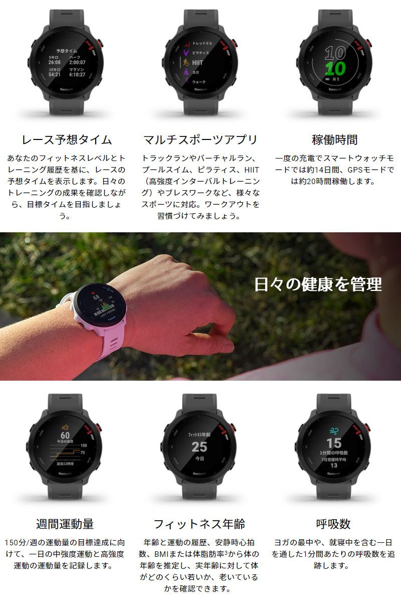 取説印刷サービス／ GPSランニングウォッチ ガーミン GARMIN ForeAthlete 55 Aqua (010-02562-42)  スマートウォッチ マラソン ウォーキング スポーツ 心拍計 :010-02562-42:家電とギフトの専門店 カデココ - 通販 -  Yahoo!ショッピング