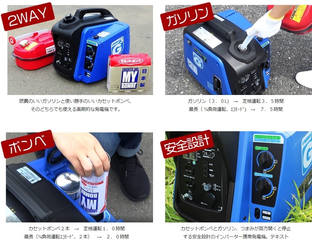 通販激安】 住設と電材の洛電マート Yahoo 店 法人様宛限定 送料無料 ニチネン KG-101 2WAY式 カセットボンベ ガソリン 携帯発電機 G -cubic ジーキュービック erotikfilmen.com
