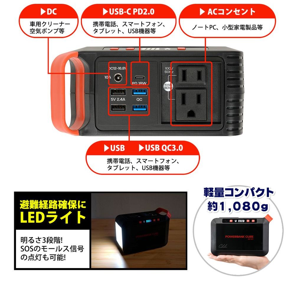 365日発送)パワーバンクキューブ ポータブル電源 ソーラーパネル 