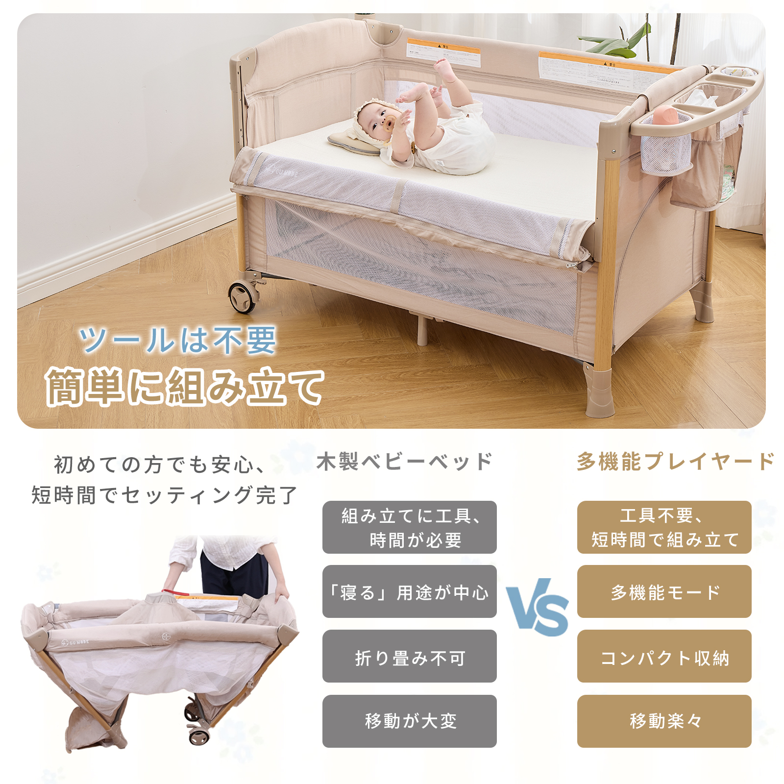 GU MODE 多機能プレイヤード 4WAY 折り畳み式 組立簡単 安全認証 安心