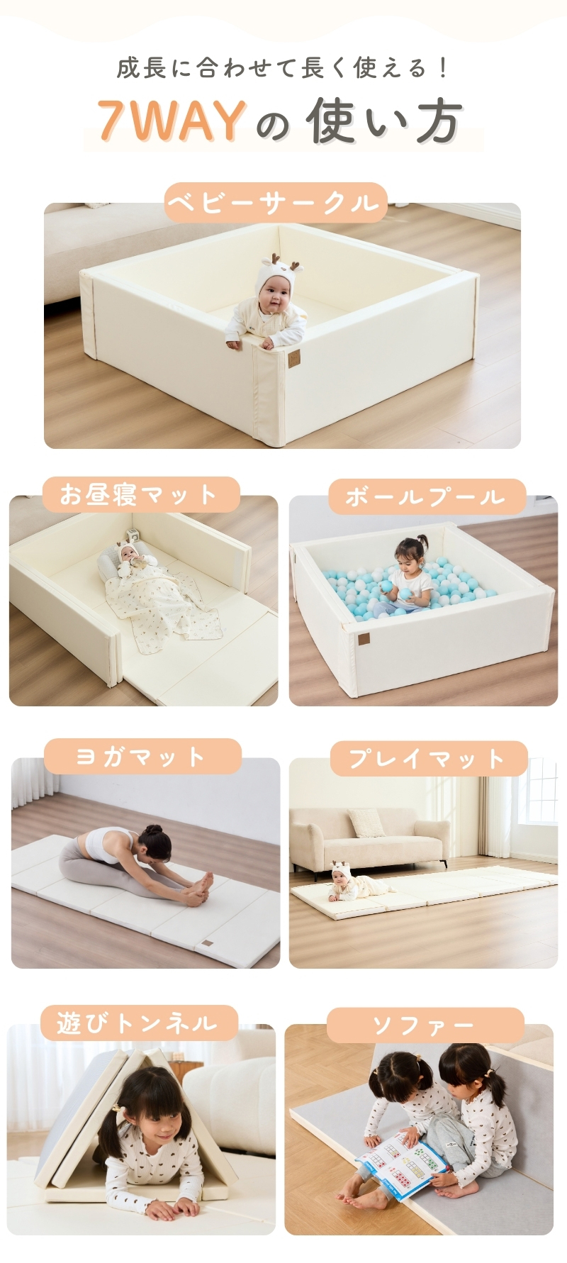 GUMODE ベビーサークルマット ベビープレイマット 折り畳み可能 7way