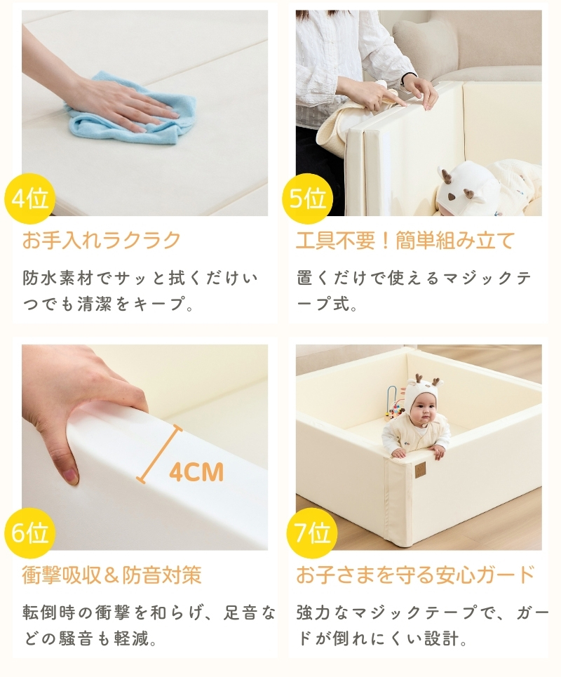GUMODE ベビーサークルマット ベビープレイマット 折り畳み可能 7way