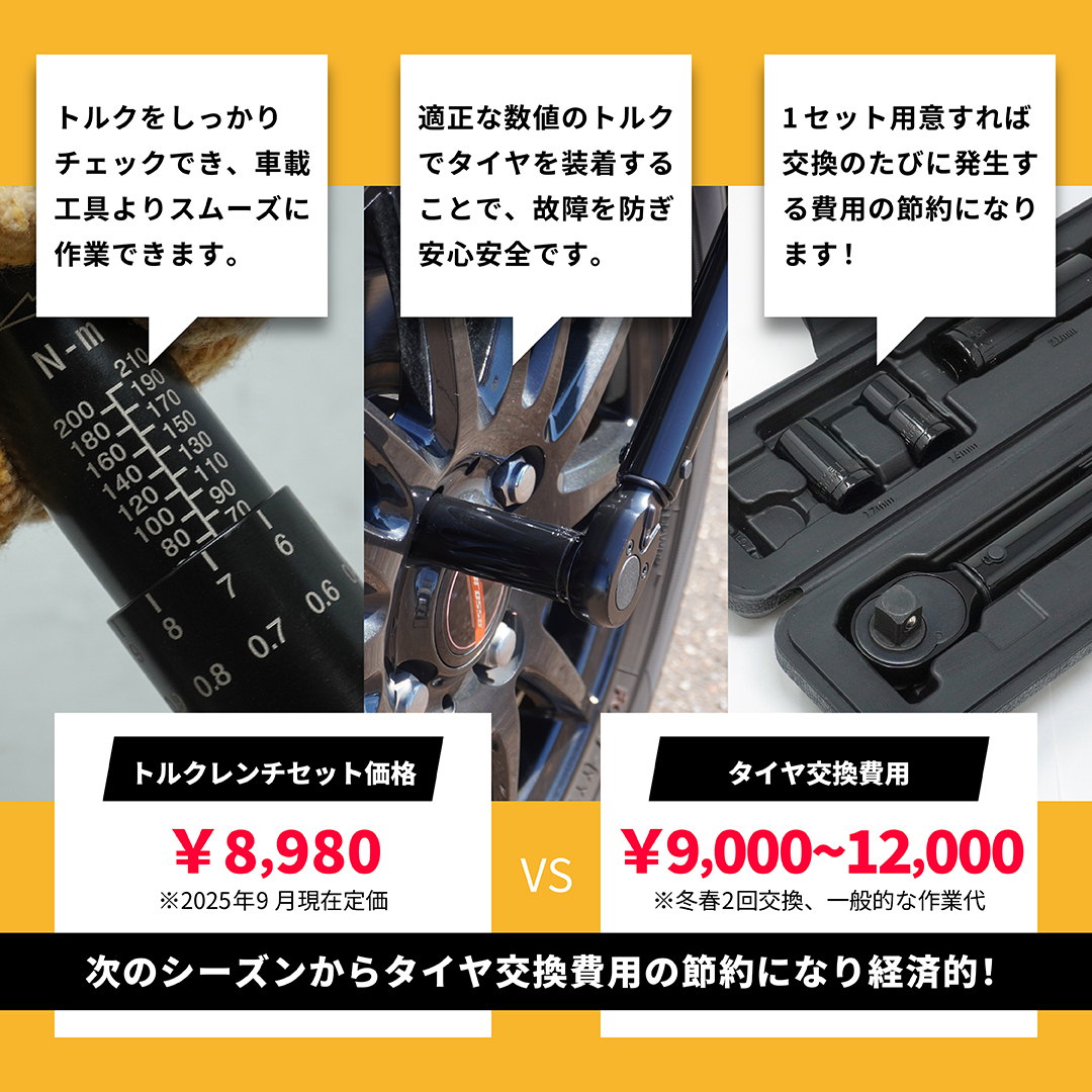 角利産業 トルクレンチ 自動車 1/2 タイヤ交換 40-210N.m ソケット4種