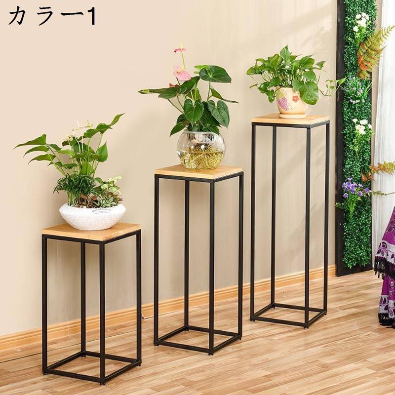 フラワースタンド プランタースタンド 脚付き 木製 アイアン パイン材サイズ 約 30x30x60 W 30cm D 30cm H 飾り棚 |  | 01