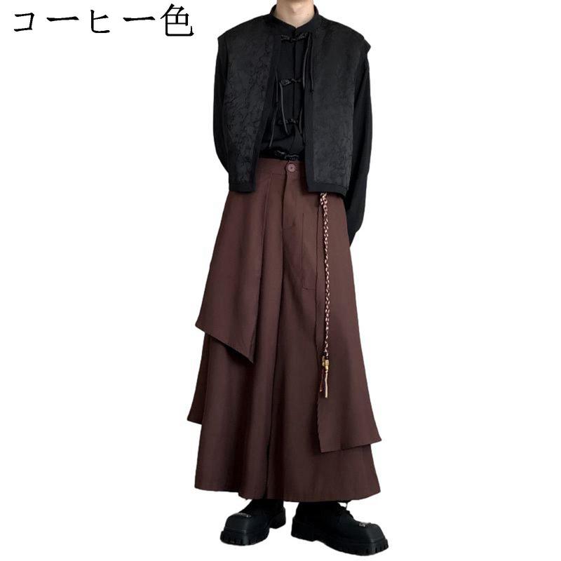 袴パンツ 和風 モード系 メンズ ワイドパンツ パッチワーク 大きいサイズ スプライス 個性的 レデ...