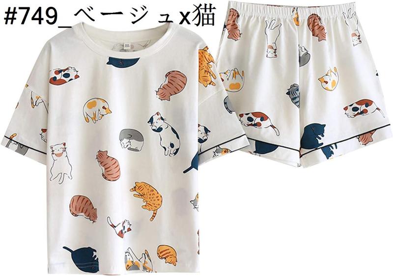 パジャマ レディース 夏 綿 半袖 かわいい ルームウェア Tシャツ ショートパンツ 2点セット 春 薄手 快適 柔らか 女の子 ルーズ｜kaerundesu｜14