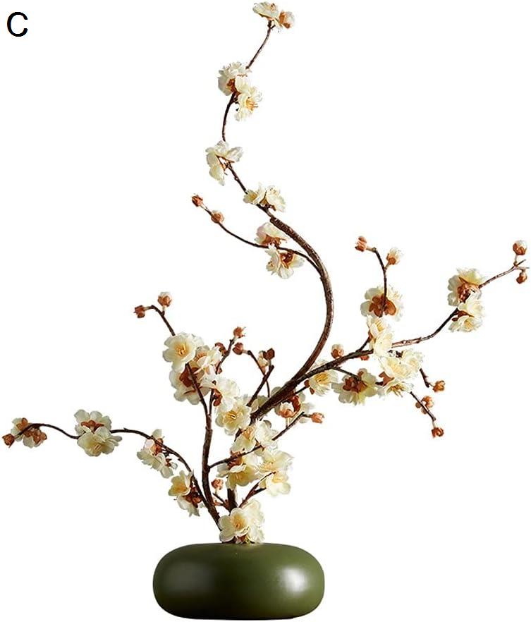 梅の花陶磁器の花瓶の偽の植物の鉢植えの花の結婚式の装飾のための植物の植物を持つシミュレーションの花 造花 (Color : A)｜kaerundesu｜04