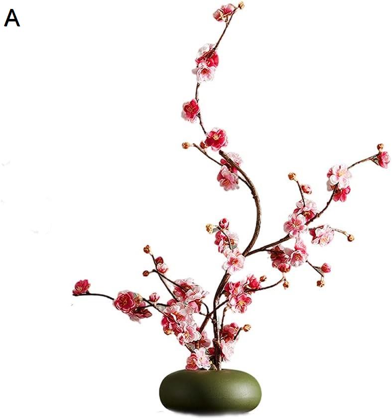 梅の花陶磁器の花瓶の偽の植物の鉢植えの花の結婚式の装飾のための植物の植物を持つシミュレーションの花 造花 (Color : A)｜kaerundesu｜02