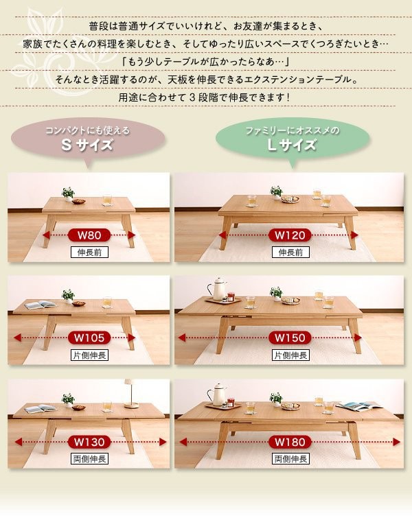 ローテーブル センターテーブル 伸縮 広がる 伸長式 木製 4人 5人 6人