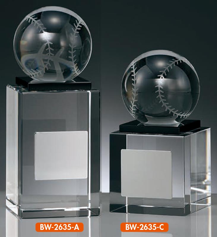 【プレート彫刻無料】ガラス製野球ブロンズBW-2635-B　ガラス製トロフィー・表彰・記念品・レプリカ