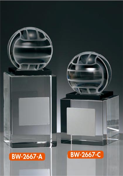 【プレート彫刻無料】ガラス製バレーボールブロンズBW-2667-B　ガラス製トロフィー・表彰・記念品・レプリカ
