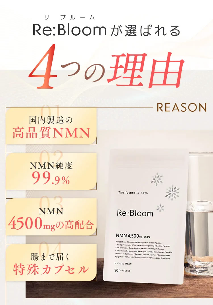 NMN サプリ サプリメント Re:Bloom 4500mg 高配合 90カプセル 純国産