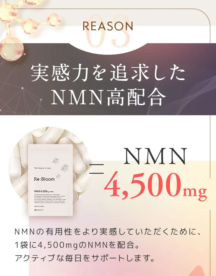NMN サプリ サプリメント Re:Bloom 4500mg 高配合 180カプセル 純国産