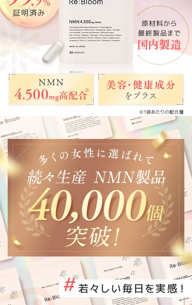 NMN サプリ サプリメント Re:Bloom 4500mg 高配合 90カプセル 純国産