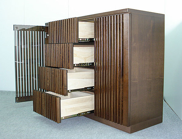 サイドボード 120 キャビネット 和 インテリア家具 ダークブラウン 木製 リビング収納 開き戸リビングボード 和風 食器棚 格子 電話台 国産 ファックス台 大川家具 高級 FAX台 日本製 タモ無垢材 完成品 北欧 モダン シック 楽天 家具通販 【送料無料】