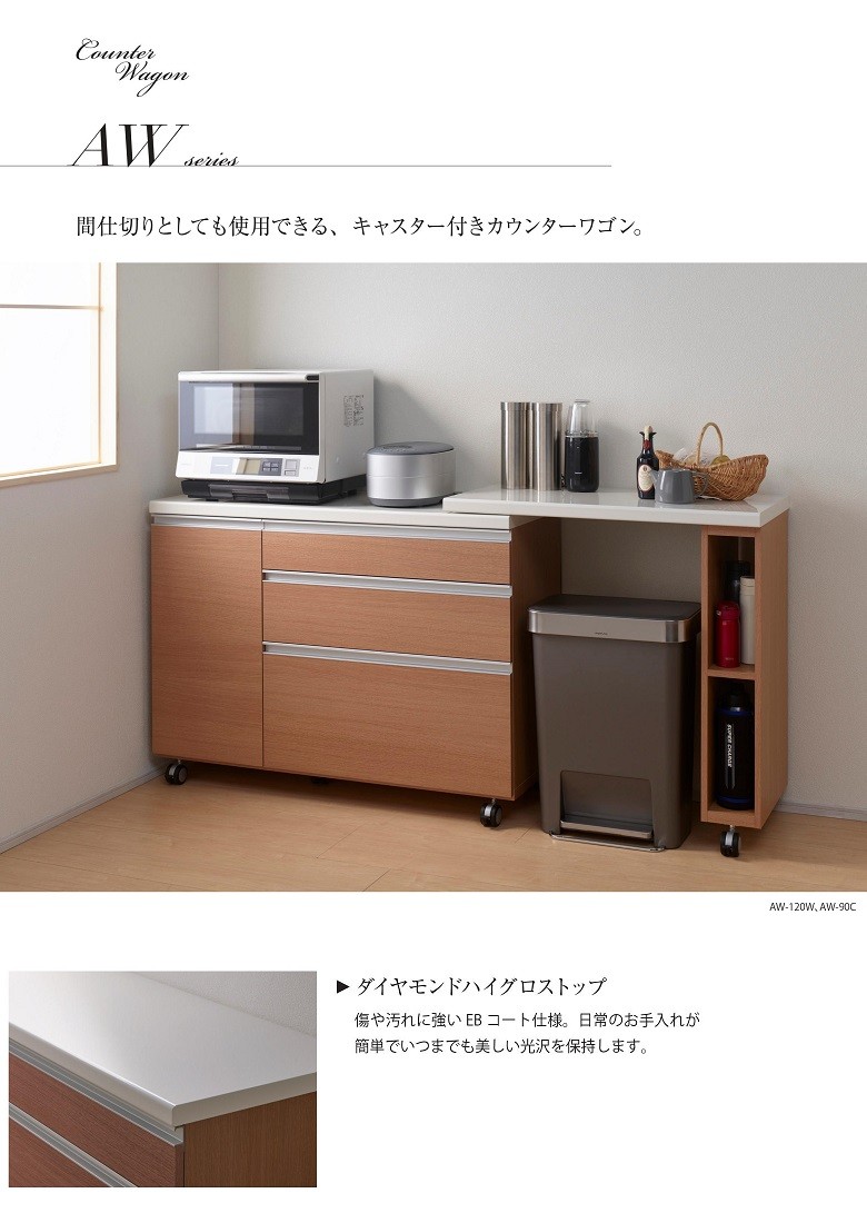 【いによるご】 パモウナ キッチンカウンター 幅90 間仕切り 背面化粧 日本製 カウンター オーチェII CW-90W W (配送員設置