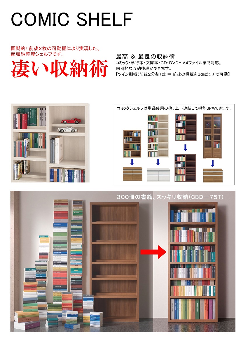 フナモコ（FUNAMOCO） ハイタイプ 幅90cm 高さ180cm コミックシェルフ