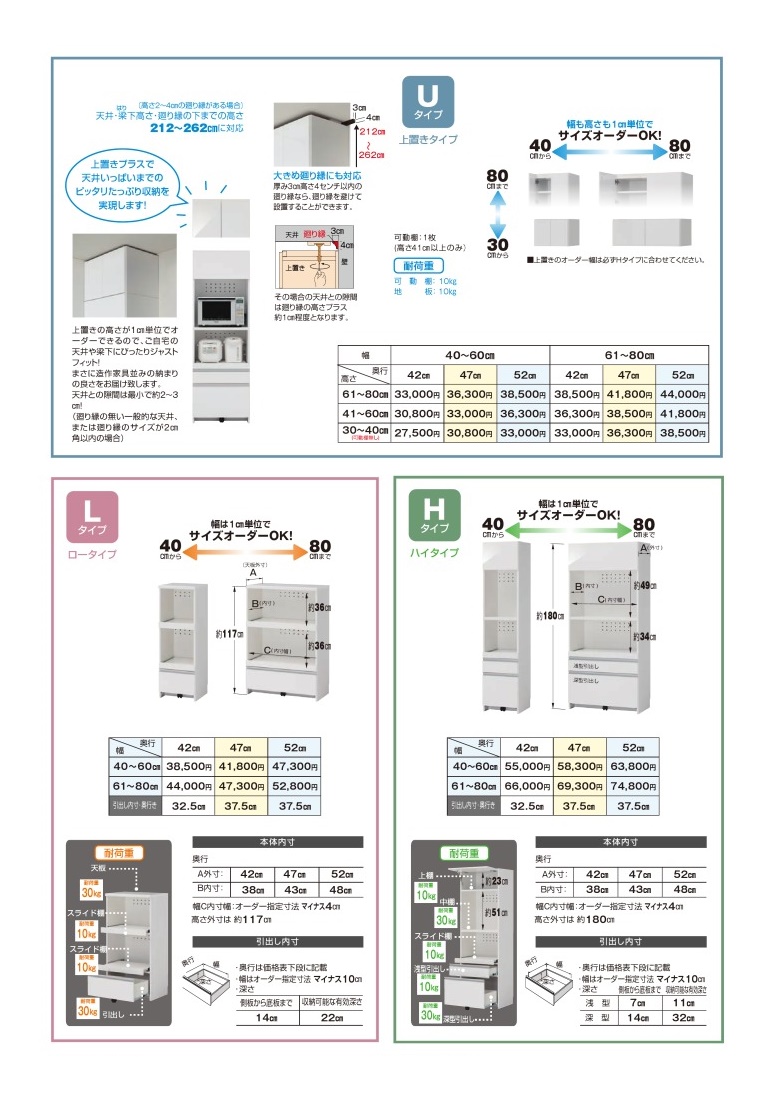 レンジ すきまくん 家電収納 キッチン 国産 完成品 幅40-60cm 奥行42cm 高さ117cm 間口オーダー家具 ロータイプ RSP-L