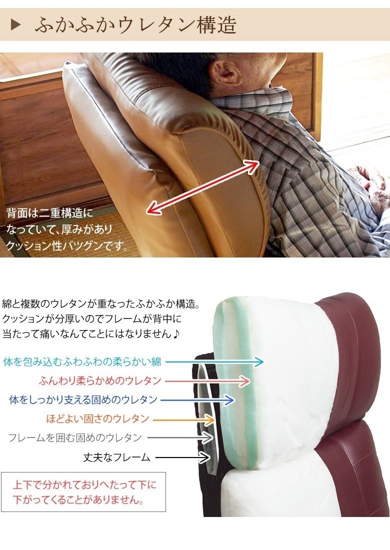 宮武製作所 木肘スーパーソフトレザー 座椅子 蓮 YS-C1364 フロア