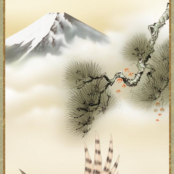 掛け軸 掛軸 縁起画 慶事飾り 一富士二鷹三茄子 尺五 鈴村 秀山 正絹