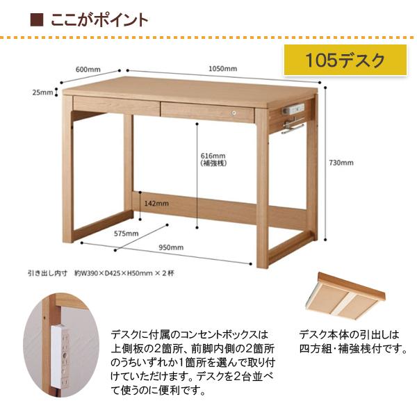 コイズミ ビーノデスク4点セット 105デスク リフティングワゴン ライト