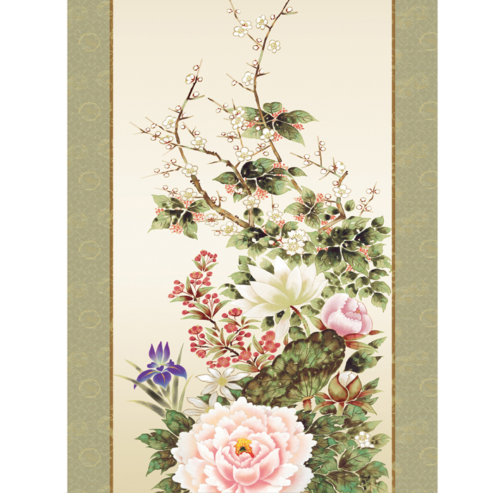 掛け軸 掛軸 花鳥画 年中掛け 季節飾り 四季花 尺五 吉井蘭月 四季掛け