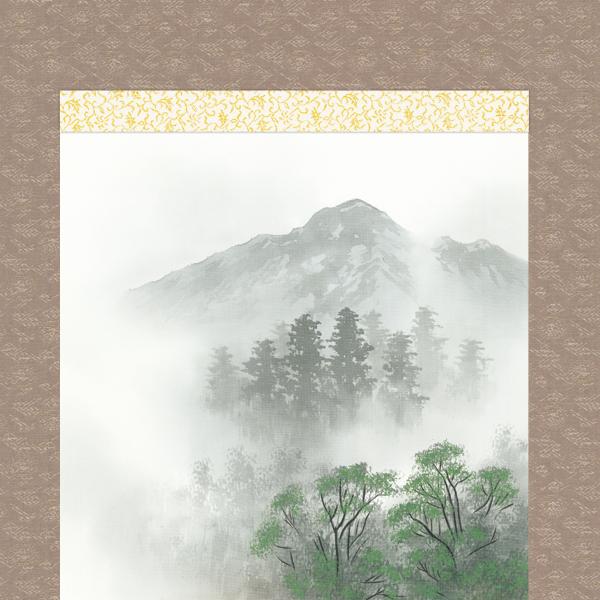 風景画、軸 掛軸M009[田口春道 青緑山水]絹本 共箱 日本画 風景画 床間 飾り