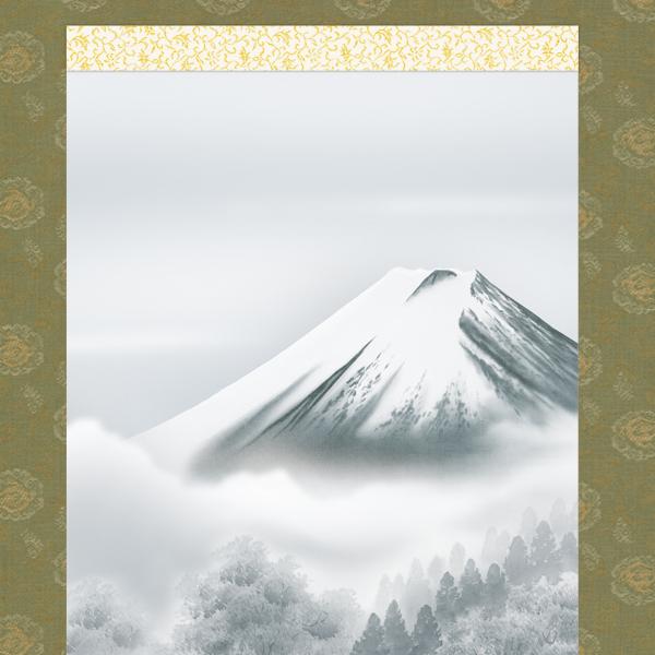 掛け軸 掛軸 山水画 年中掛け 富士山水 富士幽谷 尺三 鈴村秀山 四季