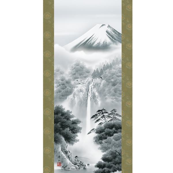 掛け軸 掛軸 山水画 年中掛け 富士山水 富士幽谷 尺三 鈴村秀山 四季