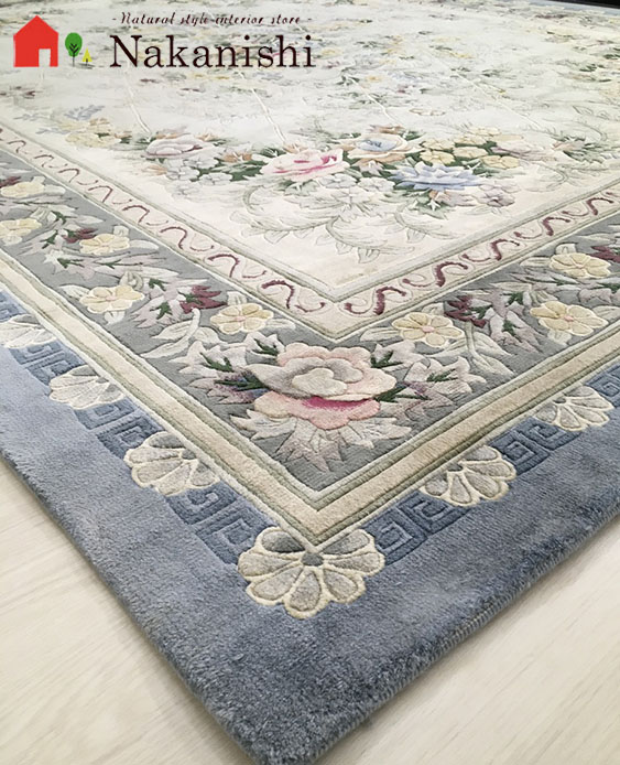 円形　絨毯　中国　シルク アクセント ラグ 絨毯 カーペット シルク 中国段通 約3畳 約201×253.5