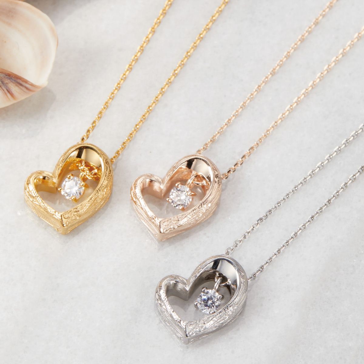 ペンダント ネックレス サージカルステンレス316L ハワイアンジュエリー オープンハート プルメリア スクロール 金属アレルギー対応 爆買_4