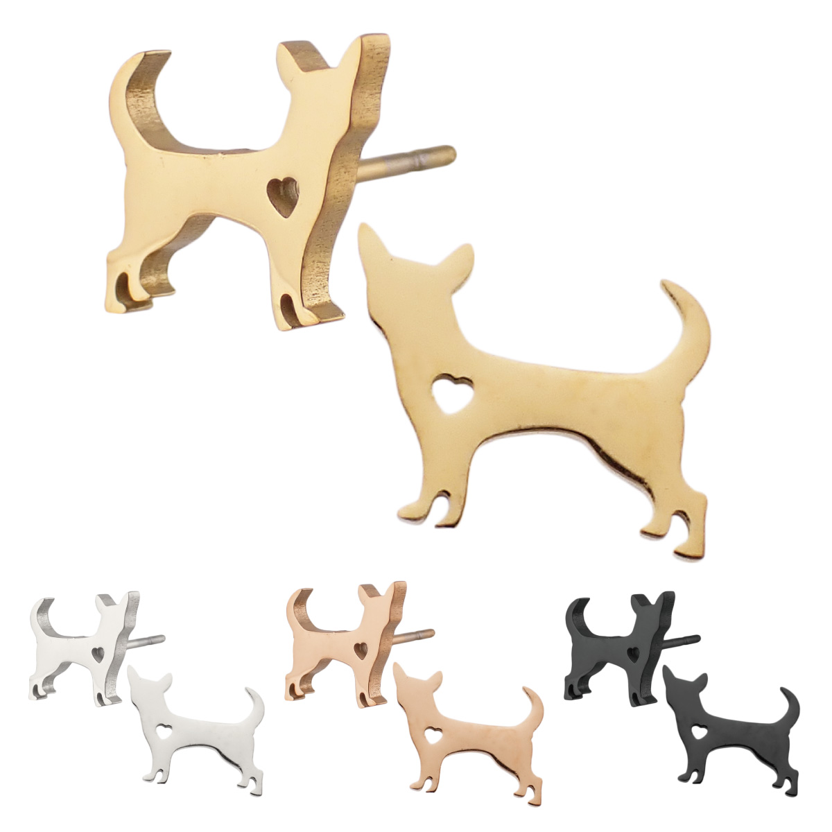 Yahoo! Yahoo!ショッピング(ヤフー ショッピング)ピアス レディース サージカルステンレス製 犬 ドッグ イヌ 小型犬 子犬 チワワ 動物 アニマル ハート型抜き