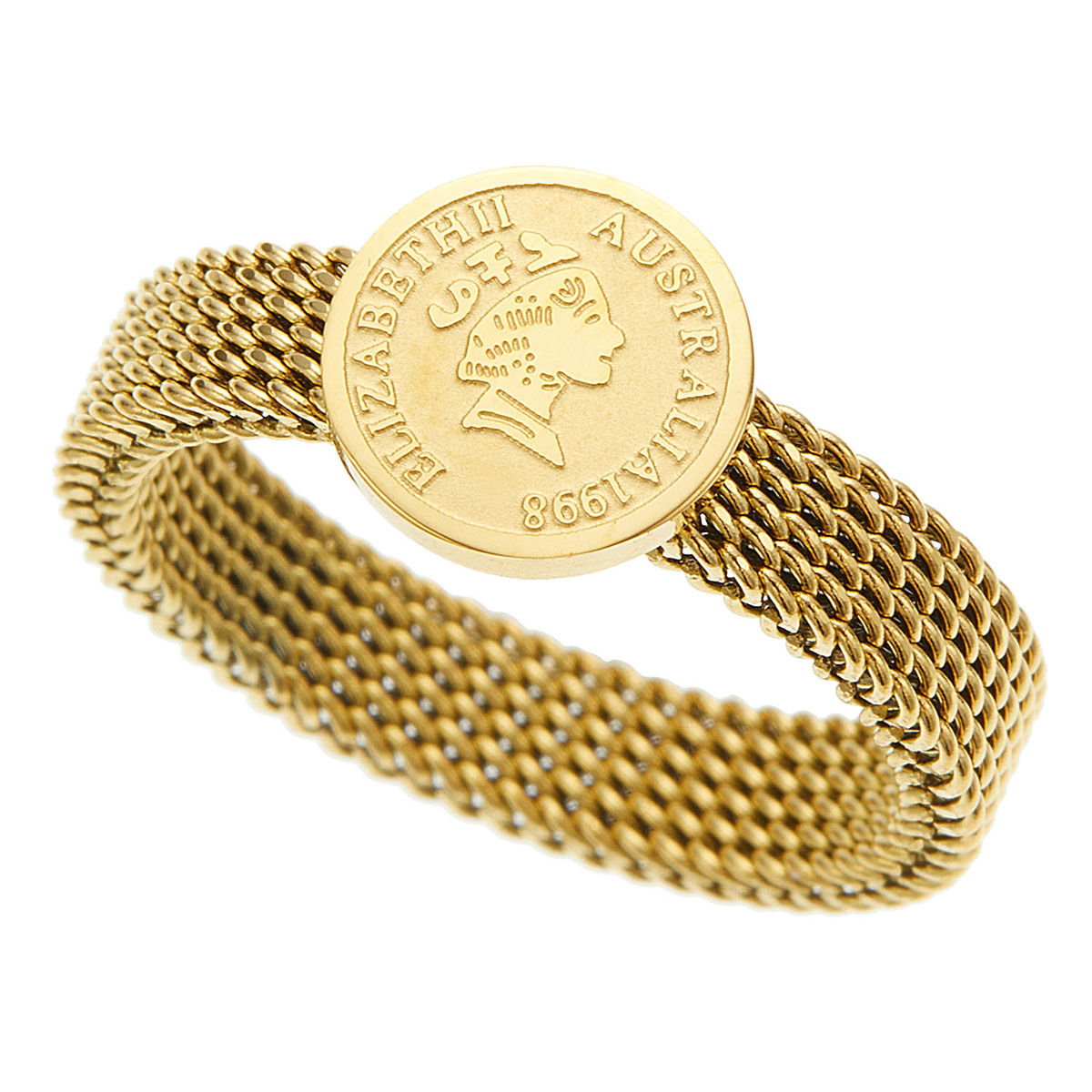 リング レディース サージカルステンレス コイン 金貨 ミニ エリザベス2世 オーストラリア アンティーク風 ゴールド お肌に優しい 金属アレルギー対応