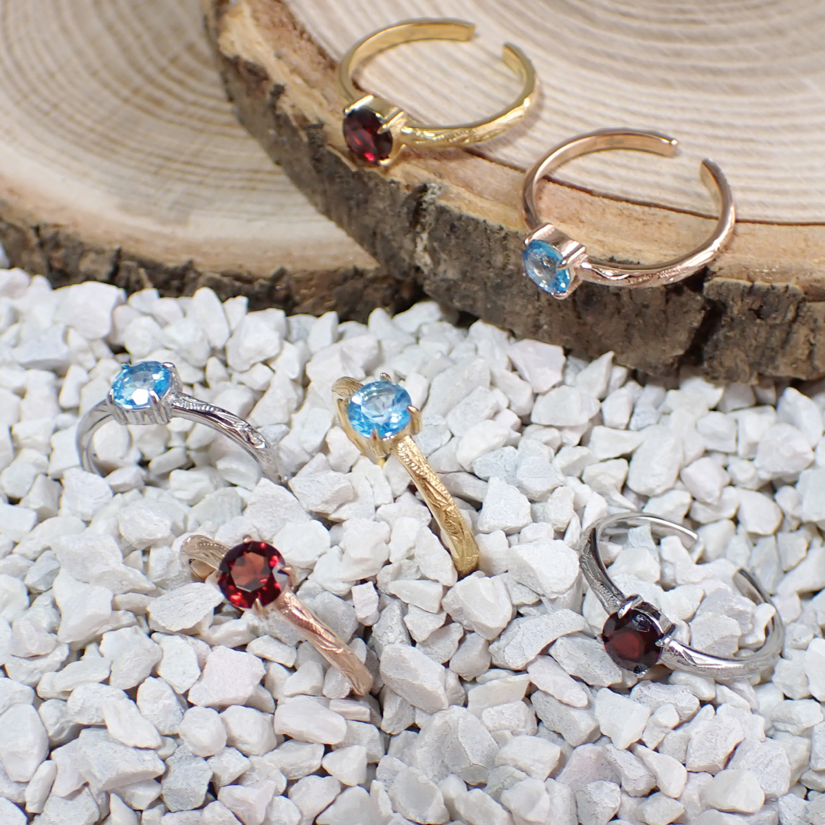 リング サージカルステンレス316L製 天然石 ガーネット ブルートパーズ