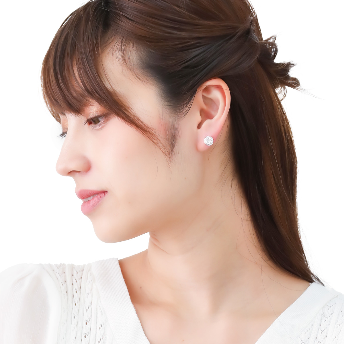 ピアス 18金ポスト K18WG キュービックジルコニア ニッケルフリー 8mm 