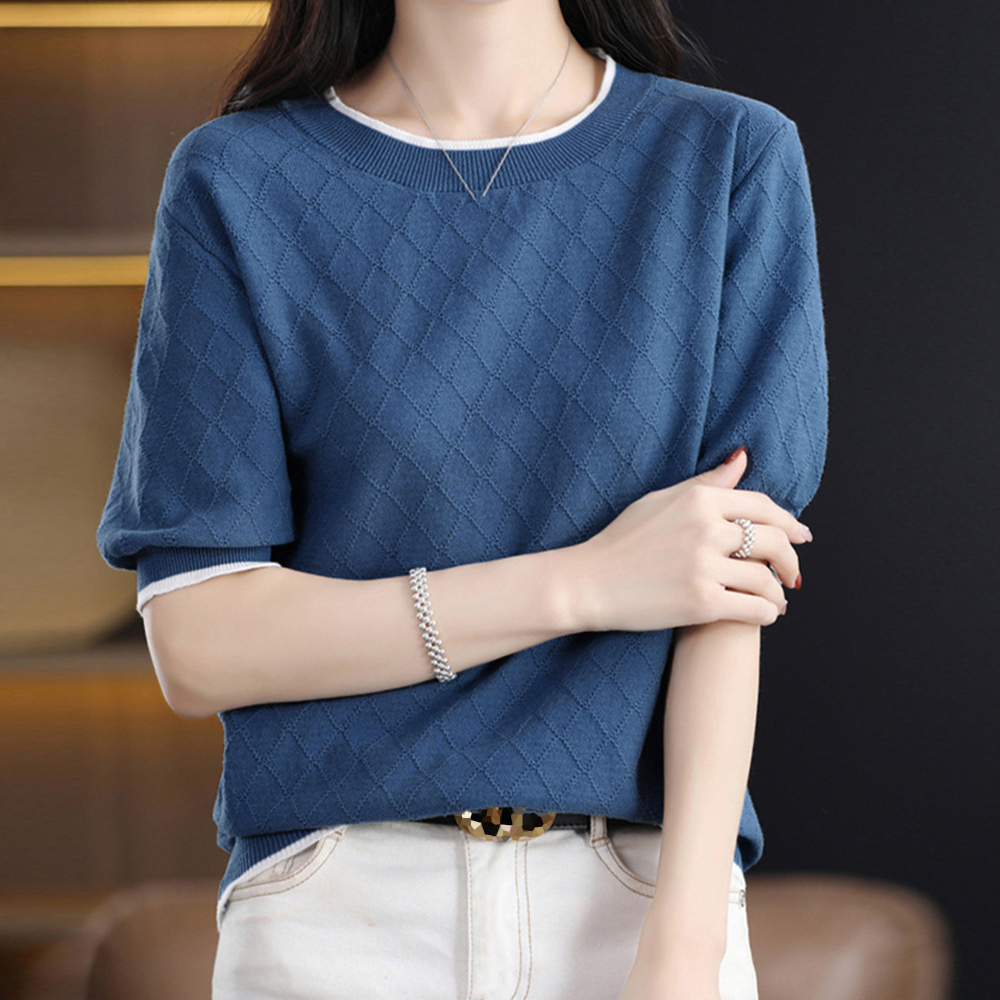【美品】ピコーネ【３８】半袖サマーニット　ビーズ刺繍　バイカラー　コットン　薄手 美品】ピコーネ【38】半袖サマーニット ビーズ刺繍 バイカラー