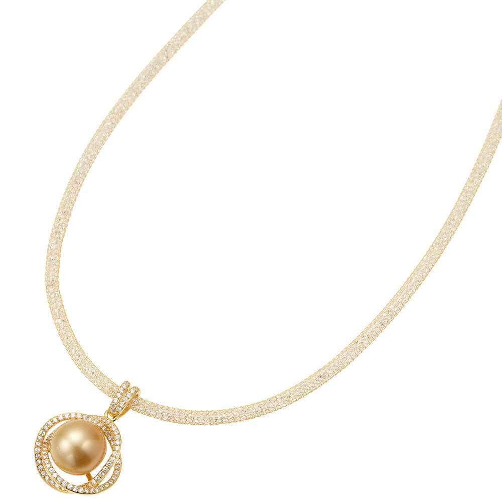 ネックレス ペンダント 大粒パール サージカルステンレス製ネット キュービックジルコニア 華やか パーティー 二次会 清楚 爆買の画像