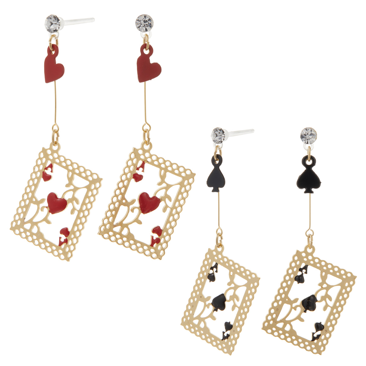 不思議の国のアリス トランプピアス 透かしモチーフ ストーン スタッド