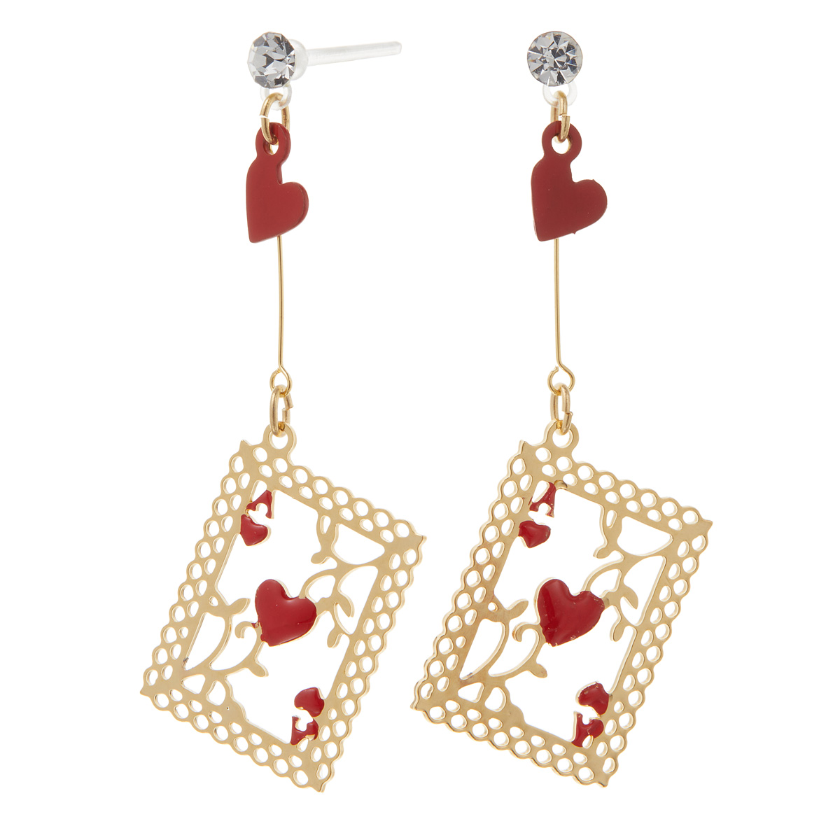 不思議の国のアリス トランプピアス 透かしモチーフ ストーン スタッド