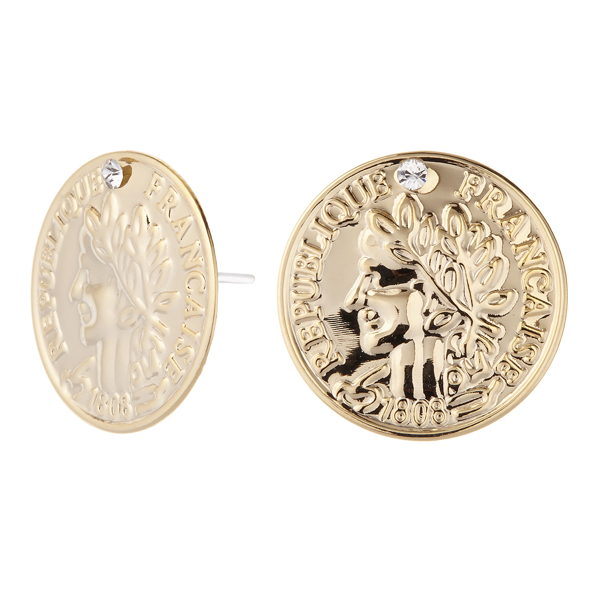 ピアス 樹脂製ポスト コイン 硬貨モチーフ 通貨 フランス語 スタッド 低金属アレルギー対応 爆買