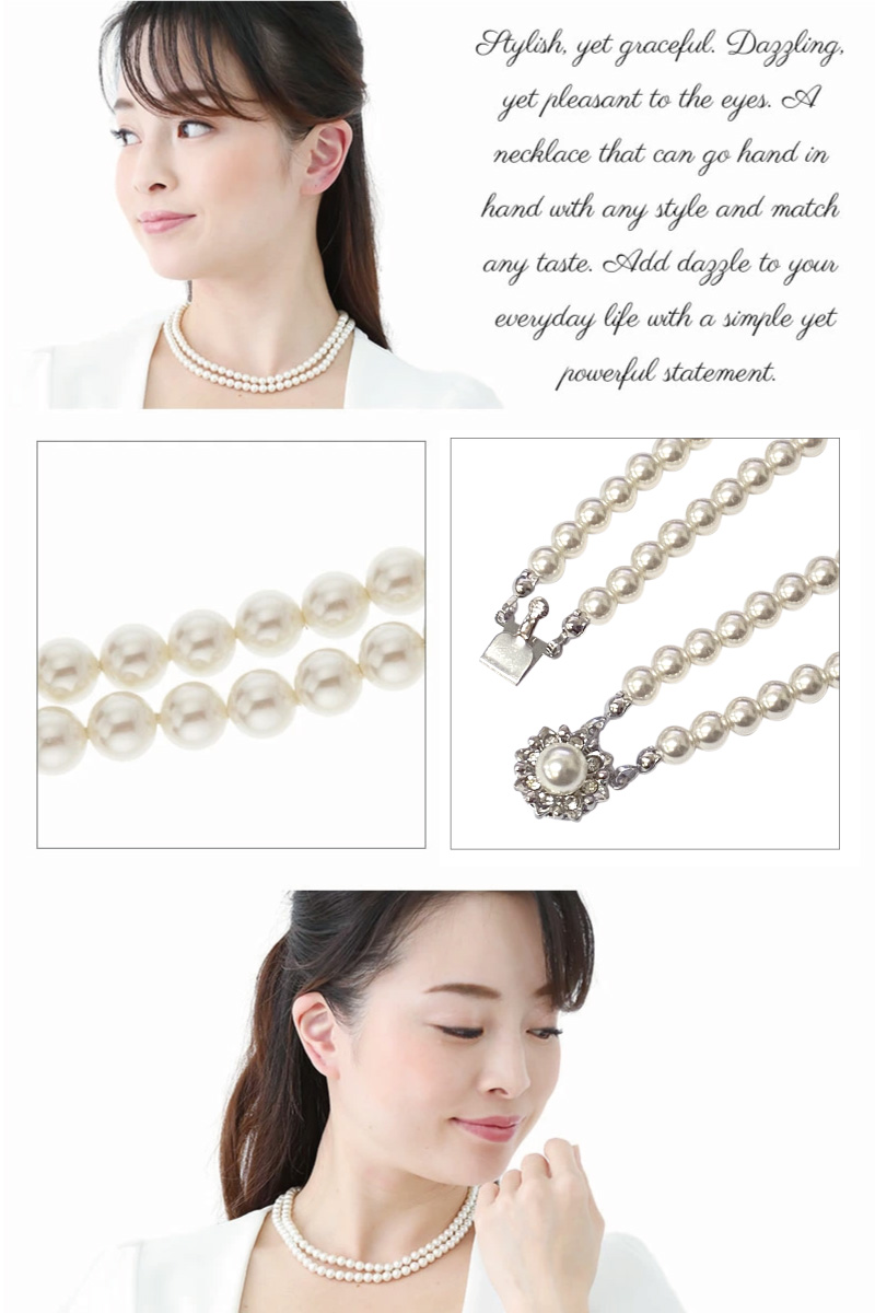 ネックレス ガラスパール 真珠 真鍮 二連 二重 シンプル 上品 冠婚葬祭