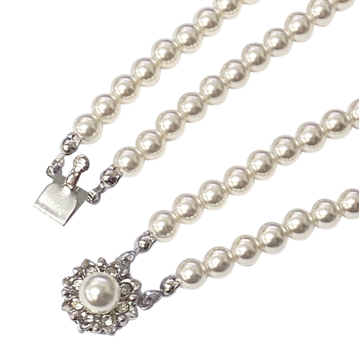 ネックレス ガラスパール 真珠 真鍮 二連 二重 シンプル 上品 冠婚葬祭