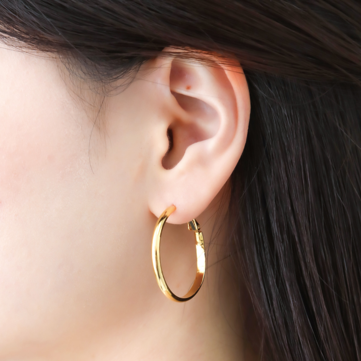 ポストのみ18金 フープピアス メンズ レディース 2mm×15mm K18