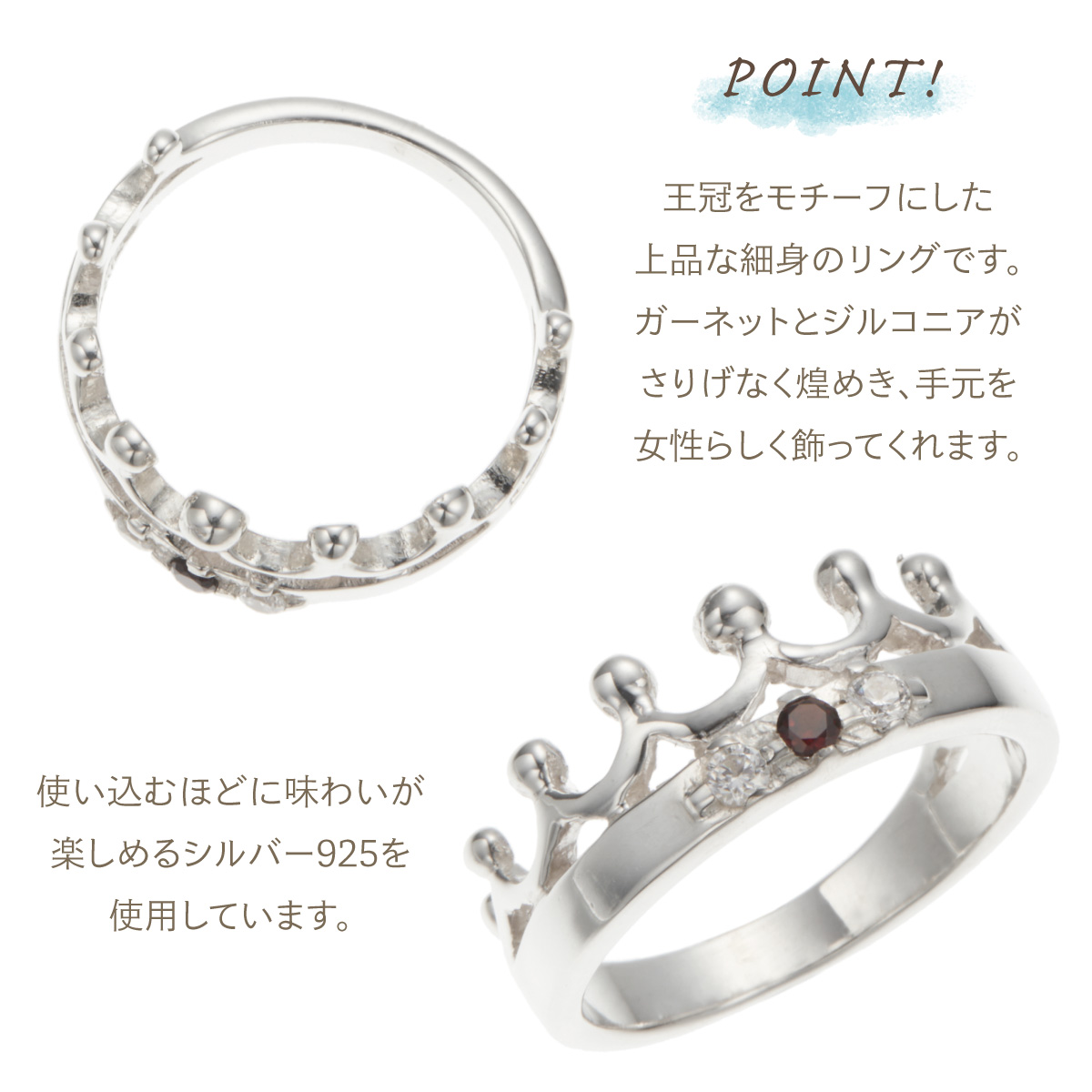 リング レディース シルバー925 天然石 ガーネット キュービック 