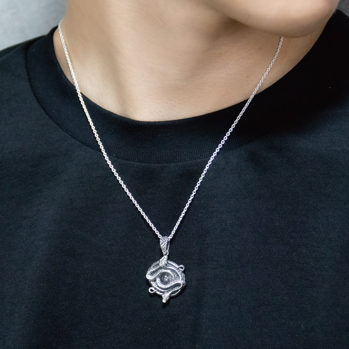 ネックレス ペンダント メンズ シルバー925 水晶 ヘビ スネーク 蛇 