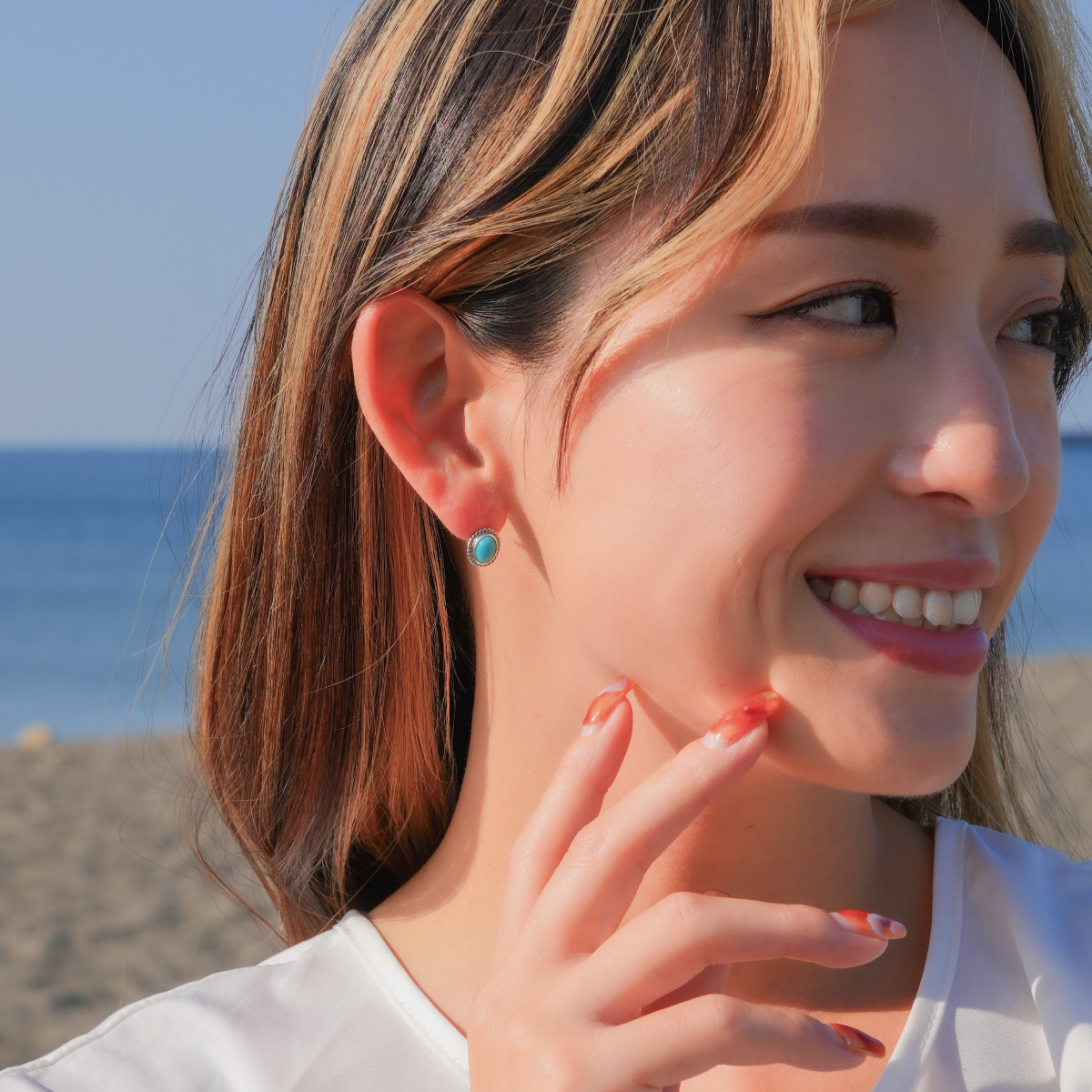 ピアス レディース シルバー925 ターコイズ 楕円形 オーバル