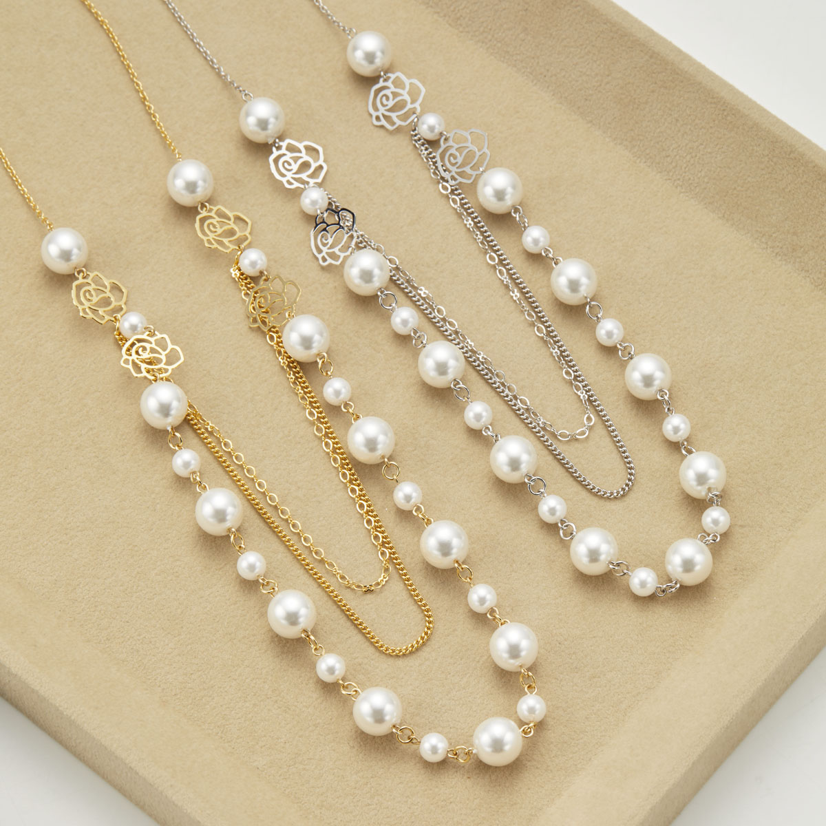 5連 ケシパール ロングネックレス シルバークラスプ 5連 ケシパール