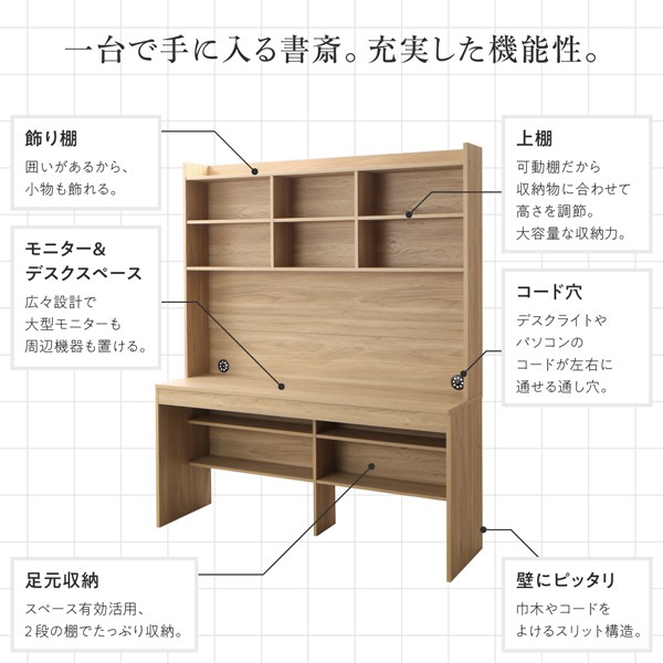 本棚付きデスク パソコンデスク 150 おしゃれ PC 大型モニター対応